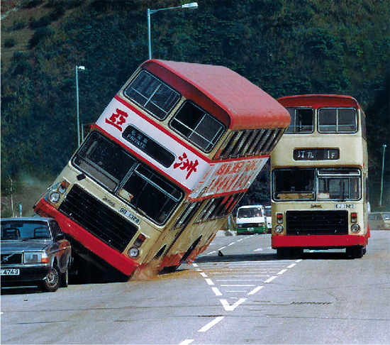 Buses are turned over and vehicles collide in stunts.(Courtesy of Bruce Law Stunts Unlimited)