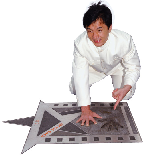 Hong Kong screen legend Jackie Chan leaves his hand impression in the Avenue of Stars.