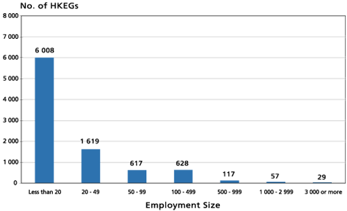 Chart 5 Number of Hong Kong Enterprise Groups (HKEGs) with Inward Direct Investment by Employment Size in mid-2005